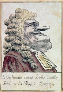 Den mycket ärade Edmund Burke, privat rådgivare till Hans Majestät, den brittiske kungen, fransk karikatyr, ca 1790 av French School