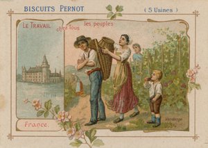 Arbetet av folket illustration på en kexetikett av French School