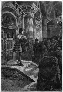Teaterrepresentation: "" Hernani"" av Victor Hugo (1802-1885), akt IV scen 4. Paris, Comedie Francaise av French School