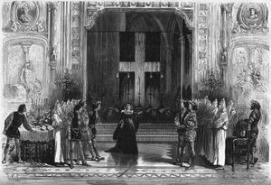 Teaterframställning: scen för kistorna i "Lucrece Borgia" av Victor Hugo (1802-1885). Paris, Theatre de la Porte Saint Martin av French School