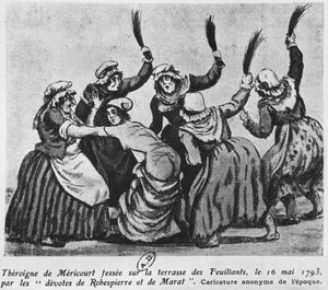 Theroigne de Mericourt piskad av en grupp parisiska jakobinskvinnor, 16 maj 1793 (wc på papper) av French School