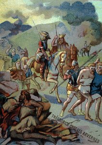 Théoderick, äldste son till Clovis, i Arvernes (Auvergne) (532-533). Chromolithography of the Series "" Patriotic Education through Image"". av French School