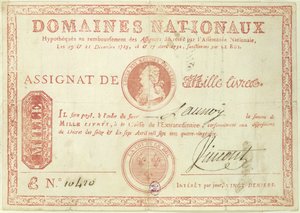 Tusen livre sedel med en bild av Ludvig XVI (1754-93) 1790 av French School
