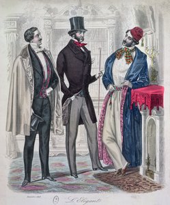 Tre eleganta unga män, december 1848 (färggravyr) av French School