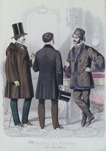Tre eleganta unga män, december 1856 (färggravyr) av French School
