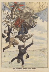 Tre italienska ballongflygare faller i havet (färglitografi) av French School