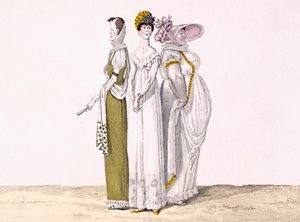 Three Parisian Graces, skylt 16 från le Bon Genre, c.1810 (färgstick) av French School