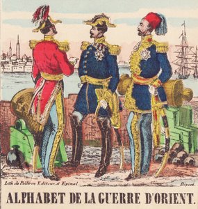 Tre generaler: Lord Raglan, chefsgeneral för den engelska armén, Pélissier, general för franska armén och Omer-Pasha, chefsgeneral för den turkiska armén av French School