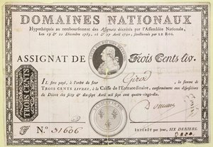 Trehundra livre sedel, 1790 (bläck på papper) av French School