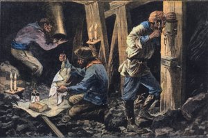 Tre gruvarbetare begravs levande i Amerika, från tidningen "Le Petit Parisien"" av French School