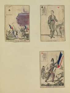 Tre spelkort till minne av hjältarna från juli 1830, 1831 av French School