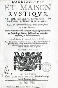 Titelsida av LAgriculture et Maison Rustique, av Charles Estienne, upplaga publicerad 1641 (boktryck och gravyr) av French School