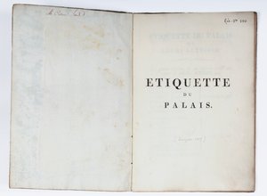 Titelsidan för Etiquette du Palais, Lucca, 1805 (tryckt papper) av French School