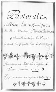 Titelsidan för Pastorale av Pierre Danican Philidor (1681-1731) 1697 av French School
