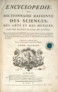 Titelsidan för den första volymen av Encyclopedia av Denis Diderot och Jean le Rond dAlembert, 1751 av French School