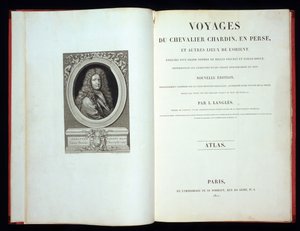 Titelblad och frontispiceporträtt från Voyages du Chevalier Chardin en Perse, 1811 av French School