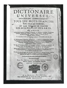 Titelsida för Dictionnaire Universel av Antoine Furetiere (1619-88) 1690 (tryckt) av French School