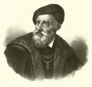 Tiziano Vecelli eller Tiziano Vecellio, känd på engelska som Titian, porträtt (gravyr) av French School