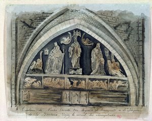 Nicolas Flamels grav (ca 1330-1418) vid Cimetiere des Innocents (wc på papper) av French School