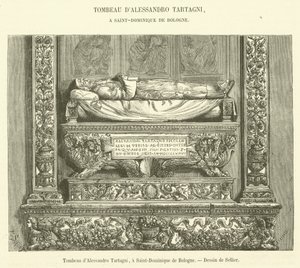 Alessandro Tartagnis grav, i Saint-Dominique de Bologna (gravyr) av French School