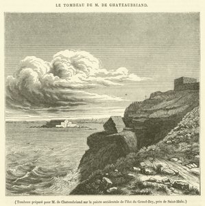 Gravvård iordningställd för M de Chateaubriand på västra spetsen av ön Grand-Bey, nära Saint-Malo (gravyr) av French School
