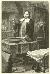 Torricelli uppfann barometern (gravyr) av French School