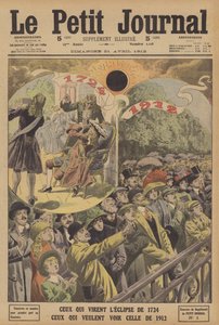 Totala solförmörkelser 1724 och 1912 (färg litho) av French School