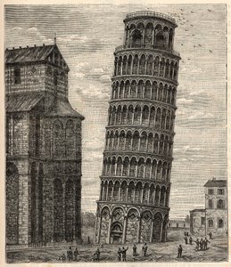 Tornet i Pisa - Torre di Pisa - Tour de Pisa - Gravyr i "" Vetenskaper till allas galler - Populär fysik och kemi" av Alexis Clerc - Slutet av 1800-talet - Privat samling av French School