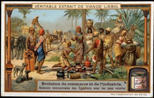 Utveckling av handel och industri: Egyptens handelsförbindelser med grannländerna - Liebig-kromolitografi av French School