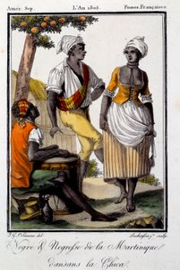 Traditionell dans: Martiniques invånare dansar chica. Gravyr från 1805. Chartres, Museum of Fine Arts av French School