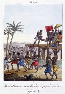Traditionell festival i Guinea - gravyr av French School