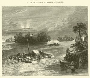 Trätåg på en amerikansk flod (gravyr) av French School