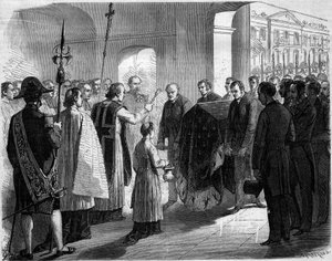 Överföring av askan efter Joseph Bonaparte (1768-1844), kung av Neapel då av Spanien och bror till Napoleon I, till Invalides-kyrkan, Paris av French School