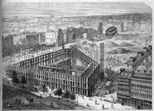 Förvandlingar av Paris under det andra imperiet, Paris Haussmann: byggandet av Hotel de la Paix och utsikt över platsen för den framtida Opera Garnier, mellan gatorna Neuve des Mathurins, Chaussee d