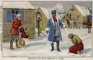 Tsar Alexander II av Ryssland avskaffar livegenskapen av French School