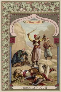 Turkiska bashi-bazouks stympande grekiska lik, Akrotiri, Kreta, grekisk-turkiska kriget, 7 mars 1897 av French School