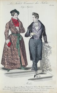 Two Elegant Young Men, 1835 (färggravyr) av French School