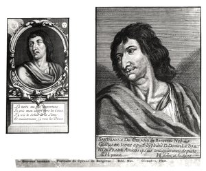 Två porträtt av Savinien Cyrano de Bergerac (1619-55), till höger efter Zacharie Heince (1611-69) av French School
