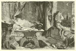 Tycho Brahe mäter avståndet som skiljer stjärnorna åt (gravyr) av French School