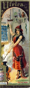 Ulrica i Giuseppe Verdis opera "Le bal masque" skapad 1859. Alfabet av kvinnliga namn på temat: kvinnliga kostymer och operor. Liebig reklamkromolitografi. av French School