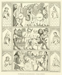 Un Charivari, au quatorzieme siecle, Roman de Fauvel (gravyr) av French School
