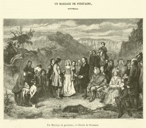 Ett puritanskt bröllop (gravyr) av French School