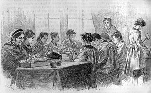 En workshop med fåniga unga flickor på Salpetriere i Paris, i "" ungdomstidningen "" 1887. av French School