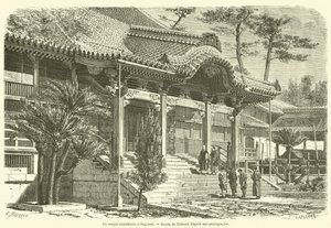Ett buddhistiskt tempel i Nagasaki (gravyr) av French School