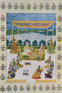 Under himlen med musik och blommor, illustration från Arabian Nights, 1895 (färgstick) av French School