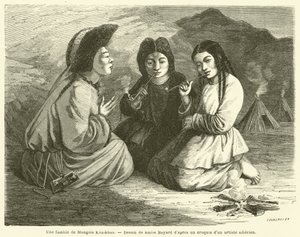 En familj av Khalkha-mongoler (gravyr) av French School
