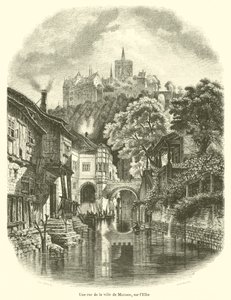 En gata i staden Meissen, på Elbe (gravyr) av French School