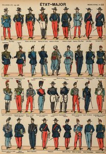 Franska militärens uniformer (färgad gravyr) av French School