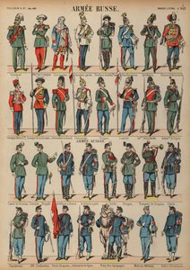 Uniformer för de ryska och schweiziska arméerna (färgad gravyr) av French School