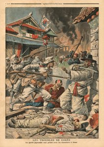 Oroligheter i Seoul, Korea, illustration från 